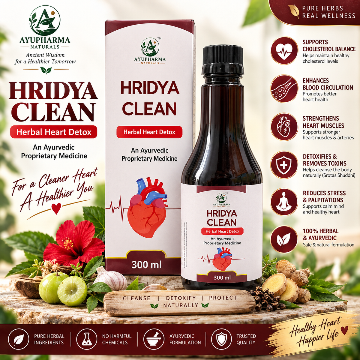 Ayupharma Naturals Hridaya Clean – Ayurvedic Proprietary Medicine | 300 ml