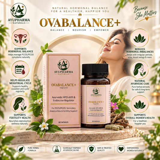 Ayupharma Naturals Ovabalance+ Capsules – Ayurvedic Herbal Formulation for PCOS/PCOD | 60 Capsules