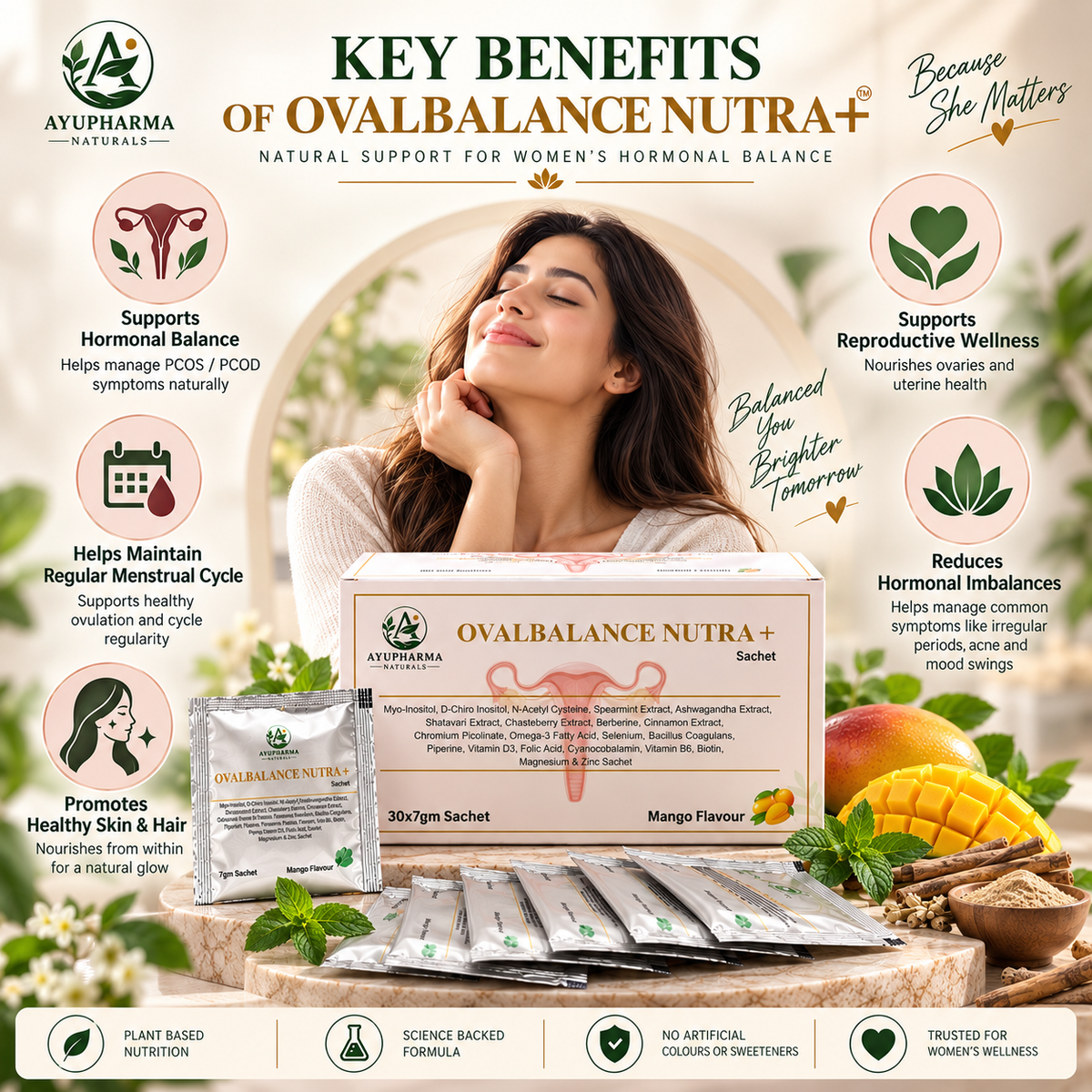 Ayupharma Naturals OVALBALANCE NUTRA+ Sachet – Mango Flavour | 30 × 7 g